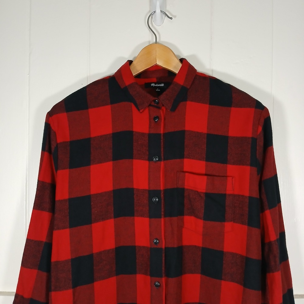 Madewell Flannel Shirt Womens Small Red Black Buffalo Check Plaid F7866